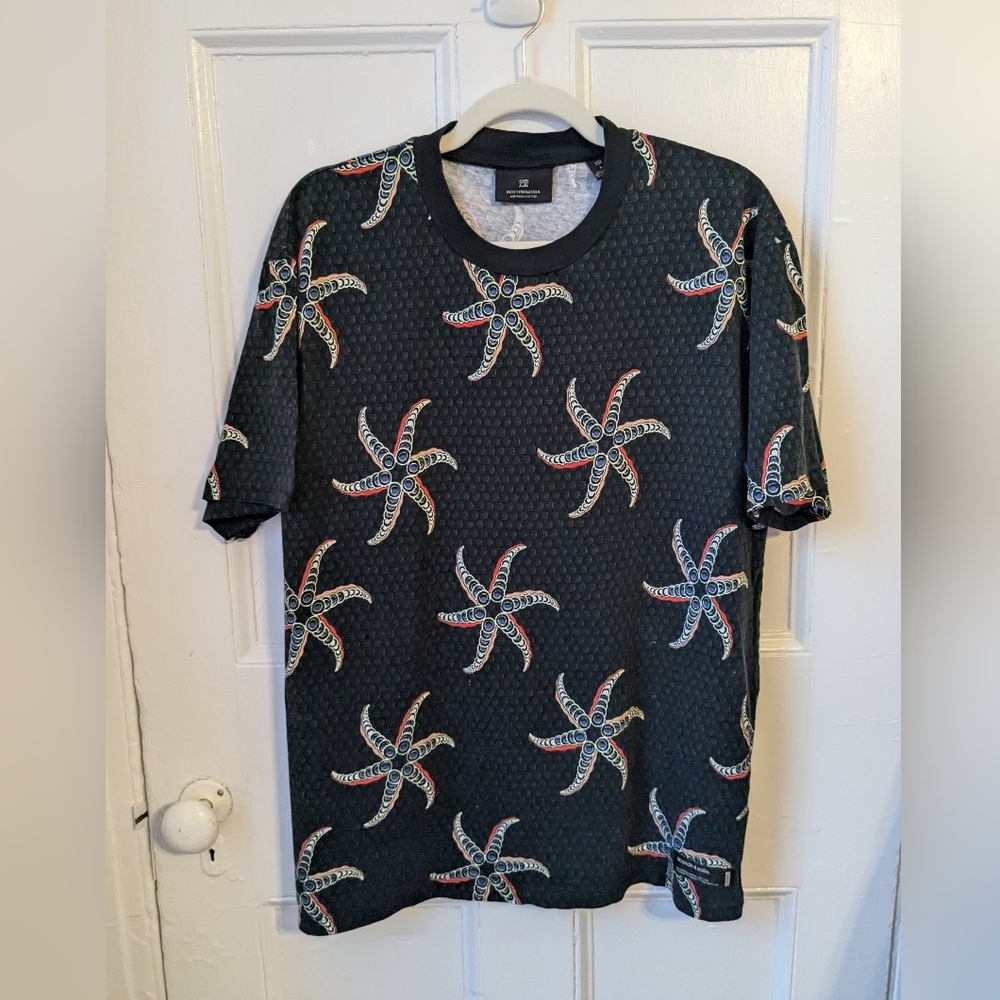 Scotch & Soda Men's Starfish Print Navy T-Shirt - Size Large
